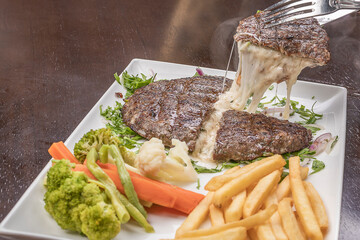 grilled steak with french fries