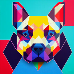colorful Cute wild animals head dog on geometric pop art style