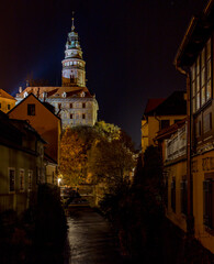 Fototapeta na wymiar night view to Cesky Krumlov castle - Czech republic
