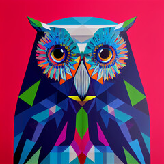 colorful Snowy Owl head dog on geometric pop art style