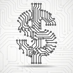 Symbol of dollar. Circuit board. Technology design