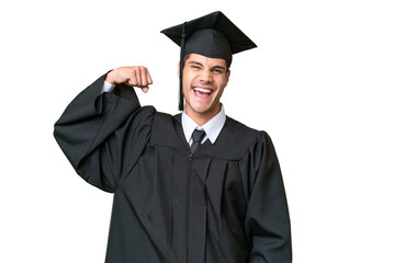 Young university graduate caucasian man over isolated background doing strong gesture