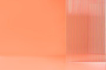 Abstract background for product presentation made with glass panel on a beige backdrop.