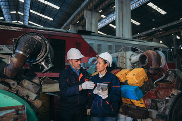 Portrait of Professional Engineers express a high level of confidence at the railway garage.