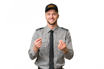 Young security caucasian man over isolated background making money gesture