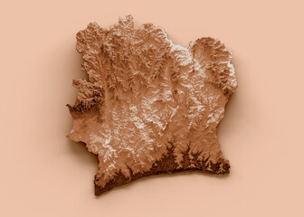 Map of Ivory Coast in old style, brown graphics in a retro style Vintage Style. High detailed 3d illustration