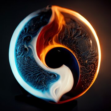 Beautiful yin and  yang symbol in fire and ice
