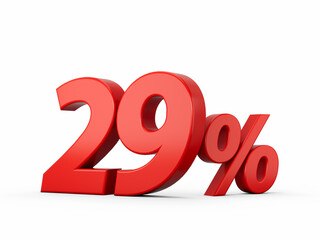 3d Red 29% Twenty Nine Percent Sign on White Background 3d illustration
