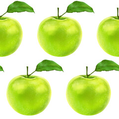 Illustration realism seamless pattern fruit apple green color on a white isolated background. High quality illustration