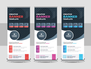 Fototapeta na wymiar Business Roll-up banner, Corporate promotional stand roll-up layout, pull-up standee abstract banner template