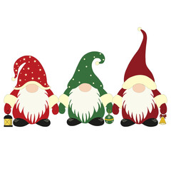 Three cute Christmas gnomes in santa hats - 542218511