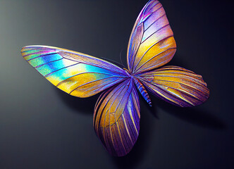 Plakat Neon Butterfly on grey background