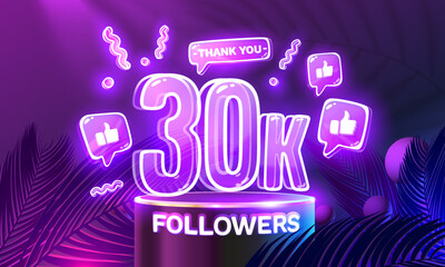 Thank you 30k followers, peoples online social group, happy banner celebrate, Vector
