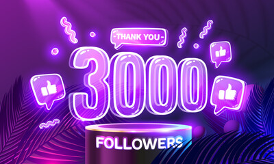 Thank you 3000 followers, peoples online social group, happy banner celebrate, Vector