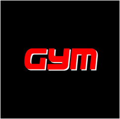 GYM icon in red color. GYM typography.