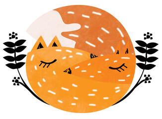 A couple of foxes are hugging. Red fox. Raster picture