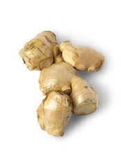 Raw Ginger isolated on white background. Clipping path. Close up.
