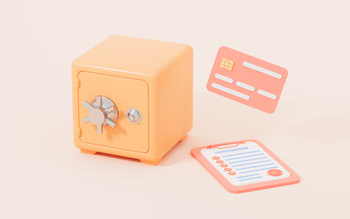 Obraz premium Save box and banking contract with yellow background, 3d rendering.