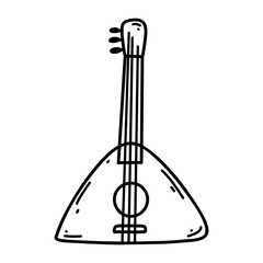 Doodle balalaika. Vector sketch illustration of musical instrument, black outline art for web design, icon, print, coloring page - obrazy, fototapety, plakaty