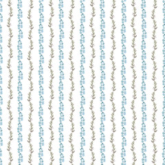 Watercolor seamless pattern with spring flowering plants. Red flowers, branches and leaves