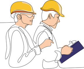 construction manager and engineer working on building site. Vector illustration