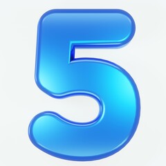 Number 9 with white background. 3d render with shiny metallic surface.