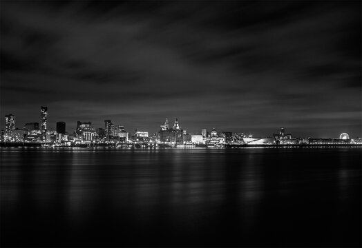 Liverpool Skyline At Night Black And White