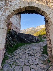 Mountain trail for hikers in Eppan in South Tyrol, Italy.