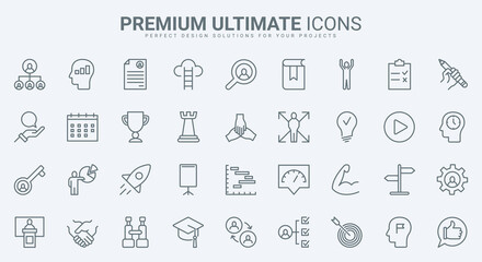 Mentors advices, direction and coaching, leadership thin line icons set vector illustration. Abstract outline corporate expert guidance and management, training for potential talent leaders, teamwork