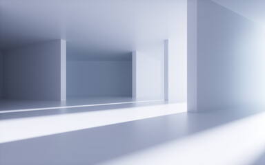 White abstract geometric architecture, Interior geometry scene, 3d rendering.