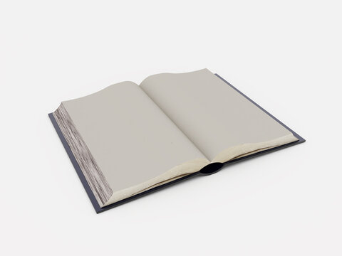 blank open book 3d image with white isolated background.
