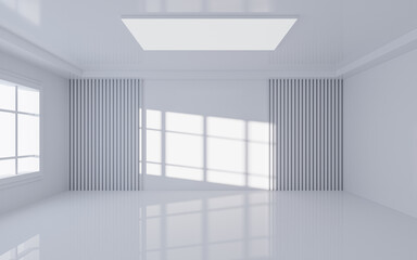 Naklejka na ściany i meble White empty room with light and shadow, Interior geometry scene, 3d rendering.