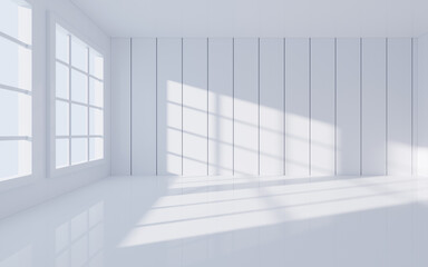 Fototapeta na wymiar White empty room with light and shadow, Interior geometry scene, 3d rendering.