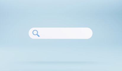3d search bar on blue background. 3d render