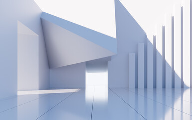 Fototapeta premium White abstract geometric architecture, outdoor architecture scene, 3d rendering.