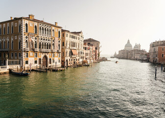 beautiful view of the grand canal and church of Santa Maria della Salute in Venice, Italy 