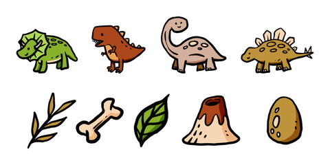 Collection of cute dinosaur and nature object illustration for kids design element and ornament © berkahjayamaterial
