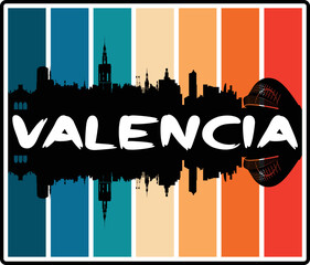 Valencia Venezuela Skyline Sunset Travel Souvenir Sticker Logo Badge Stamp Emblem Coat of Arms Vector Illustration EPS
