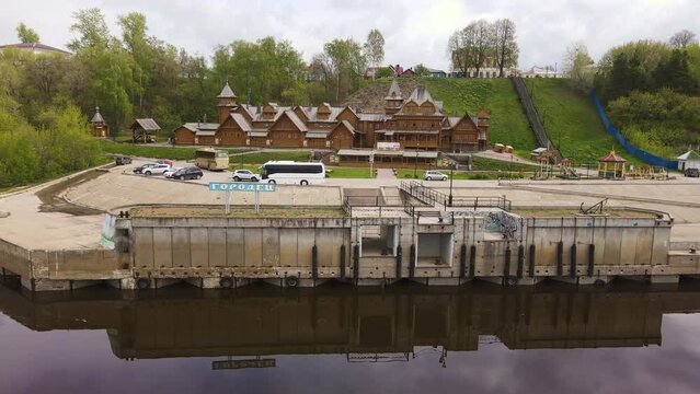 Aerial: City of masters on the Volga river embankment