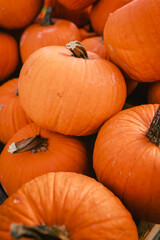 Detail of pile of pumpkins for Halloween festivities, vertical