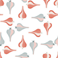Hand drawn garlic seamless pattern. Doodle bulb of garlic endless wallpaper.