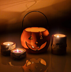 halloween pumpkin and candles