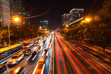 Fototapeta na wymiar Beijing Dawang Road night city traffic lights night scene
