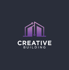 Tech building logo design architectural construction building design template vector