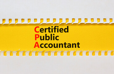 CPA certified public accountant symbol. Concept words CPA certified public accountant on yellow paper on a beautiful white background. Business and CPA certified public accountant concept. Copy space