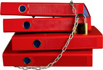 File organizers wrapped in a chain with a padlock