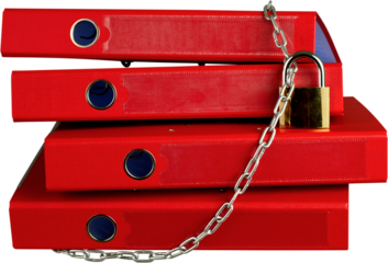 File organizers wrapped in a chain with a padlock