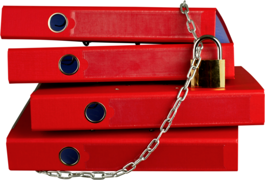 File organizers wrapped in a chain with a padlock
