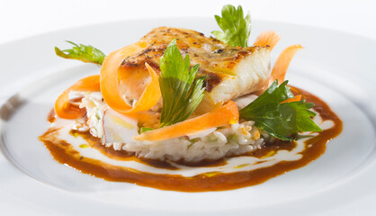 Grilled salmon steak with vegetables