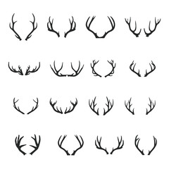 Deer Antlers silhouette set, Deer antlers icon set.